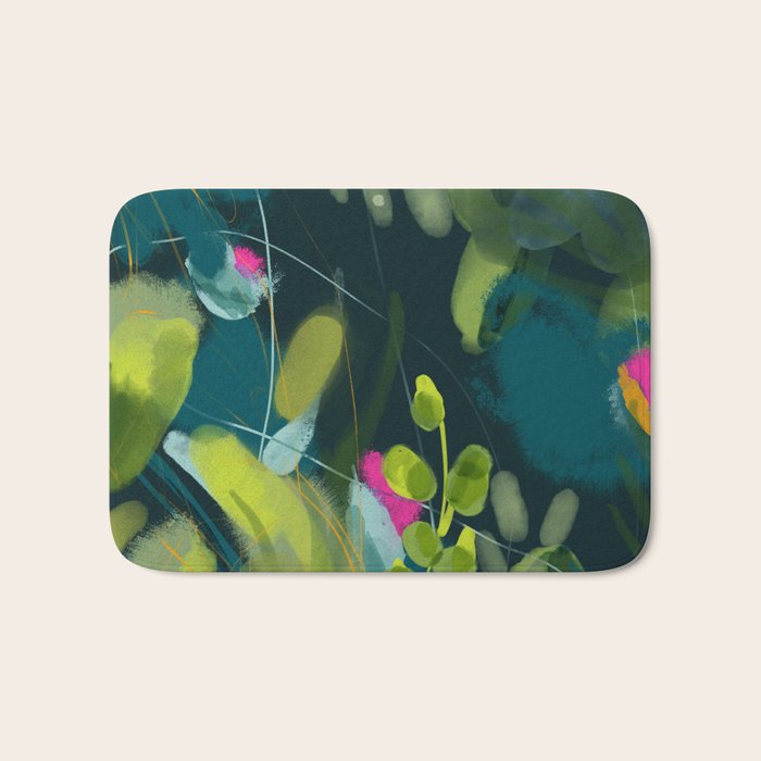 Abstract Jungle Fever Leaves In Floral Green Bath Mat
