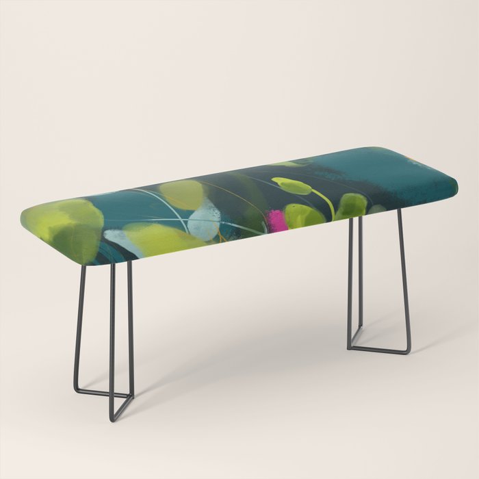Abstract Jungle Fever Leaves In Floral Green Bench