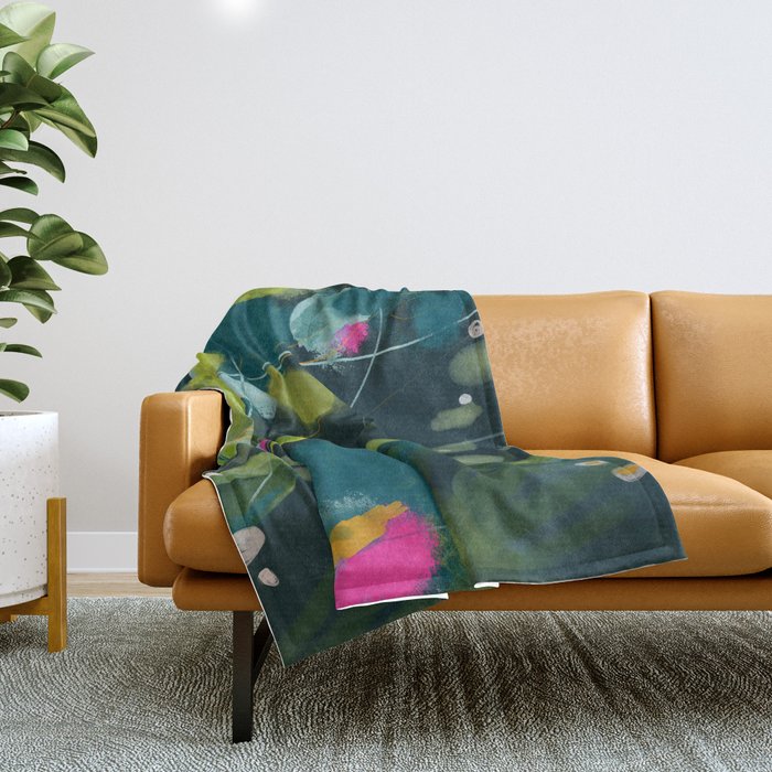 Abstract Jungle Fever Leaves In Floral Green Throw Blanket