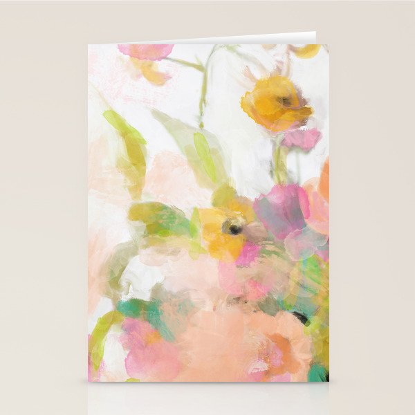 Pink Spring Summer Floral Abstract Stationery Card
