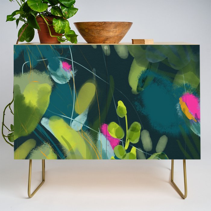 Abstract Jungle Fever Leaves In Floral Green Credenza