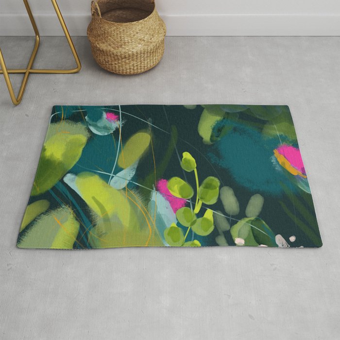Abstract Jungle Fever Leaves In Floral Green Rug