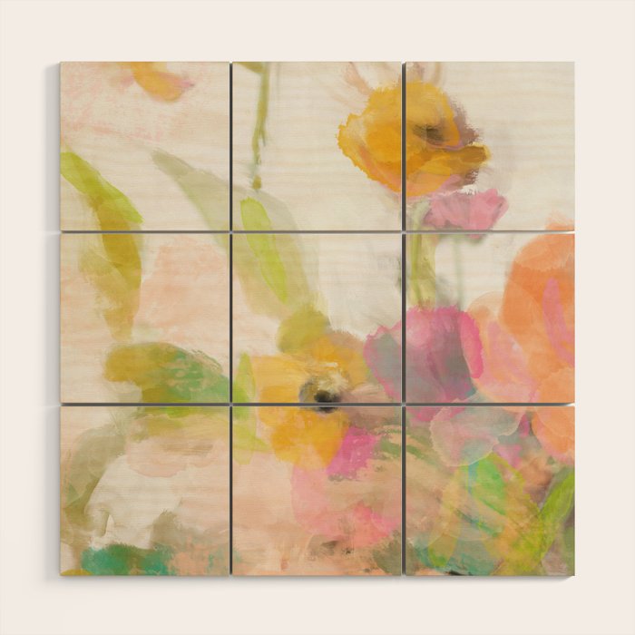 Pink Spring Summer Floral Abstract Wood Wall Art