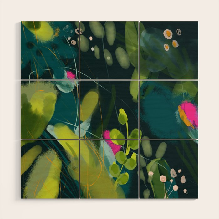 Abstract Jungle Fever Leaves In Floral Green Wood Wall Art