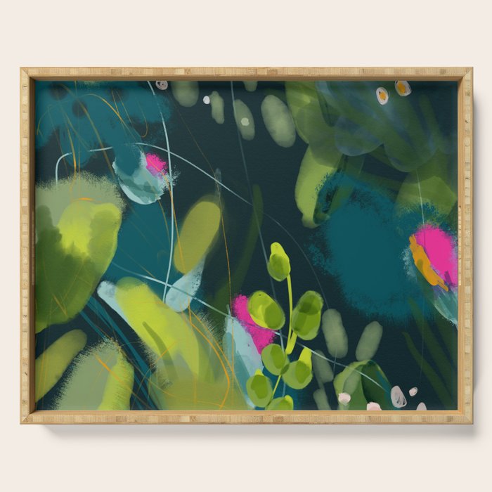 Abstract Jungle Fever Leaves In Floral Green Serving Tray