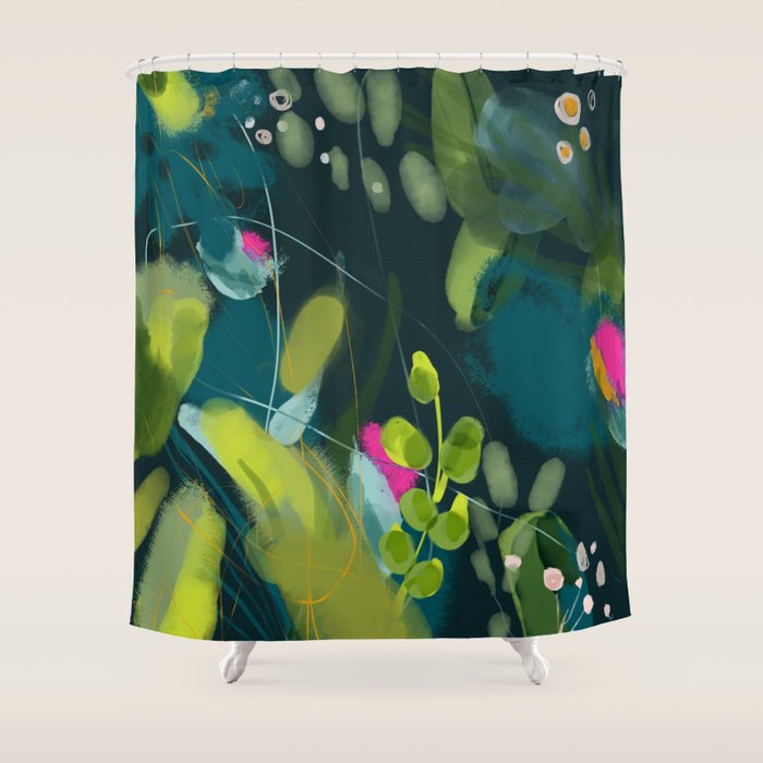 Abstract Jungle Fever Leaves In Floral Green Shower Curtain