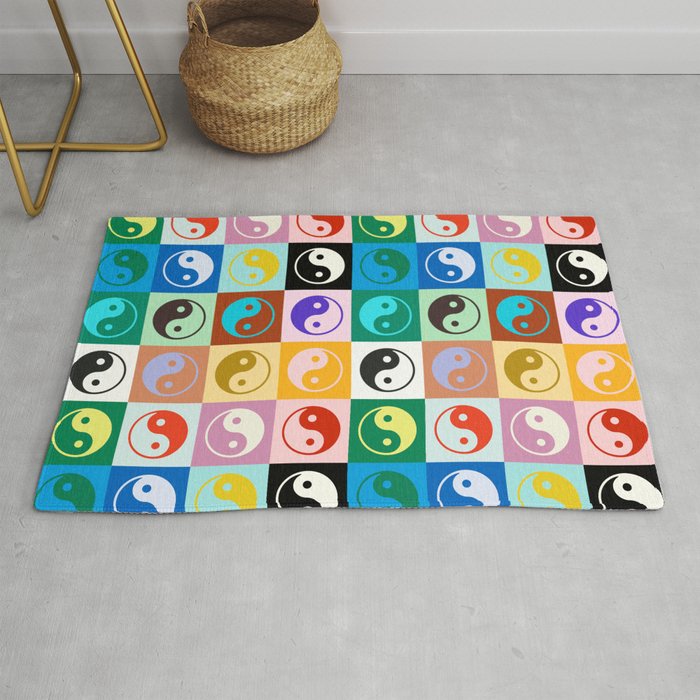 Checkered Yin Yang Pattern (Color Block Version) Rug