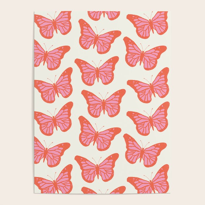 Pink And Orange Butterflies Pattern  Poster