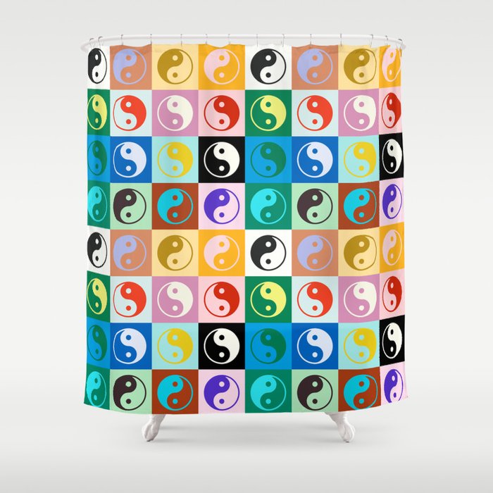 Checkered Yin Yang Pattern (Color Block Version) Shower Curtain