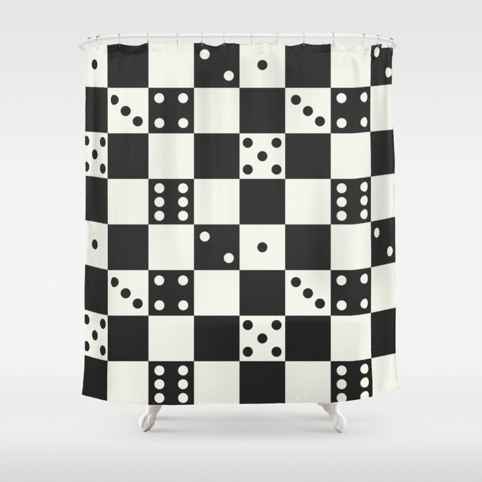 Checkered Dice Pattern (Creamy Milk & Dark Charcoal Color Palette) Shower Curtain