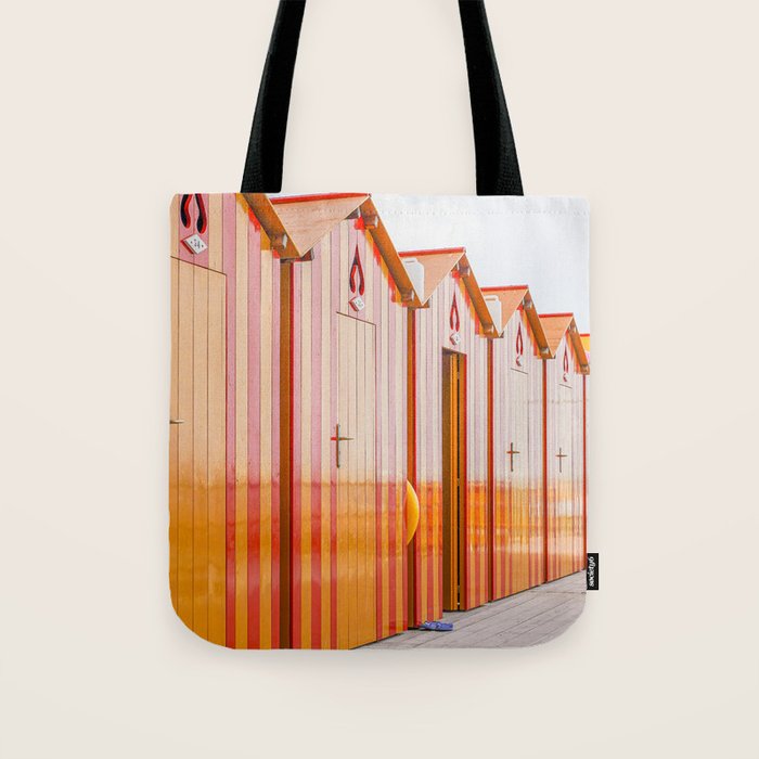 Sorrento Stripes | Red And Orange Beach Changing Rooms Art Print | Amalfi Coast Italy Travel Photography Tote Bag