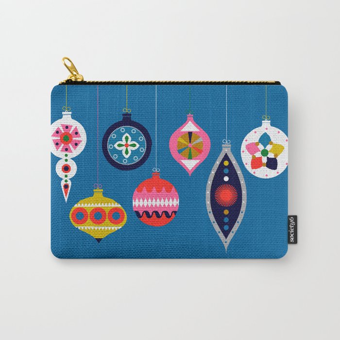 Retro Christmas Baubles On A Dark Background Carry All Pouch
