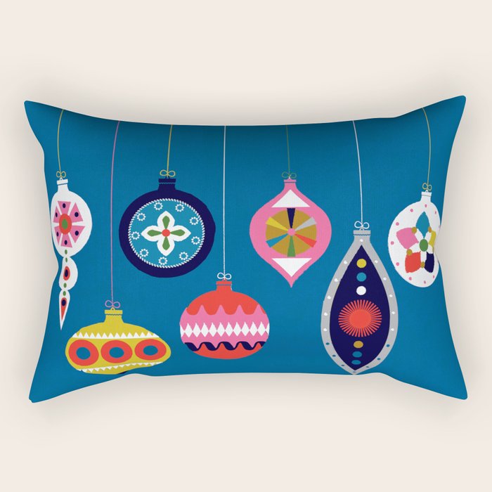 Retro Christmas Baubles On A Dark Background Rectangular Pillow