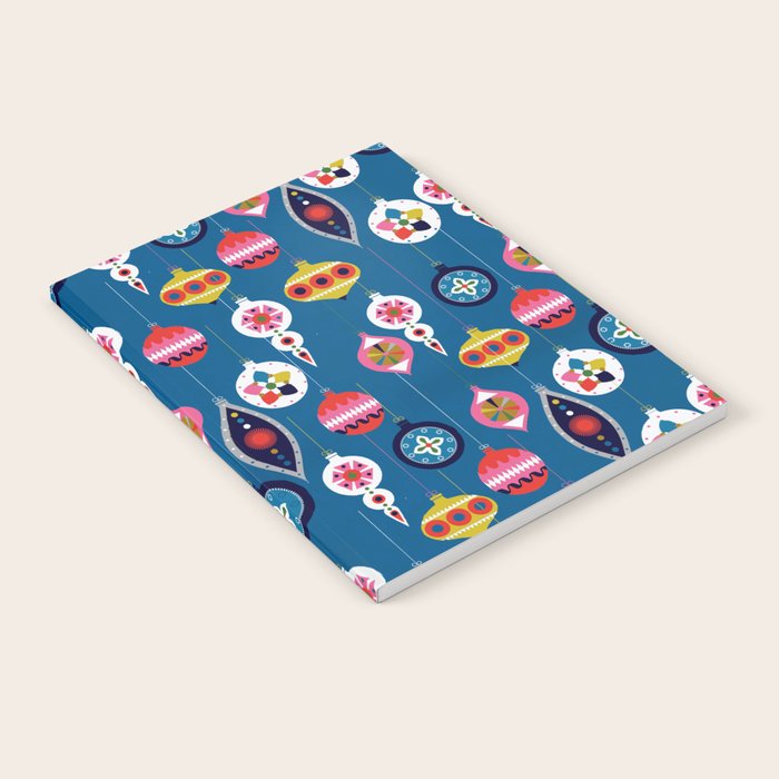 Retro Christmas Baubles On A Dark Background Notebook