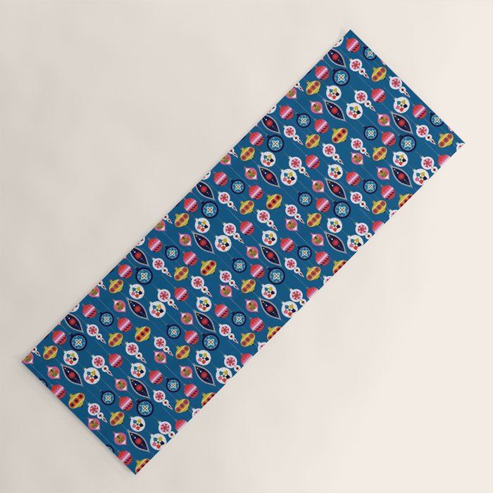 Retro Christmas Baubles On A Dark Background Yoga Mat