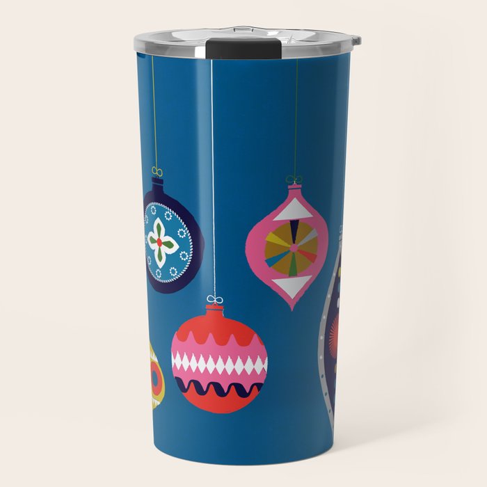 Retro Christmas Baubles On A Dark Background Travel Mug