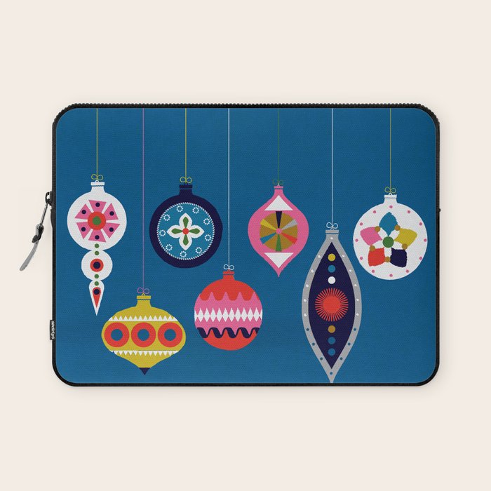 Retro Christmas Baubles On A Dark Background Laptop Sleeve