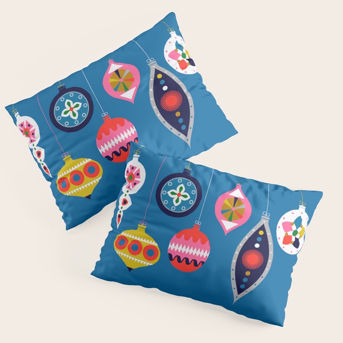 Retro Christmas Baubles On A Dark Background Pillow Sham