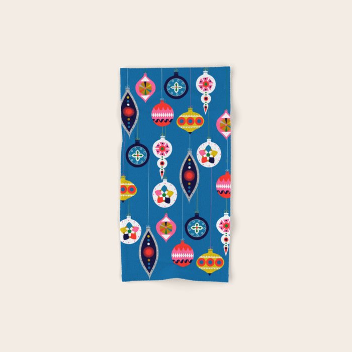 Retro Christmas Baubles On A Dark Background Bath Towel