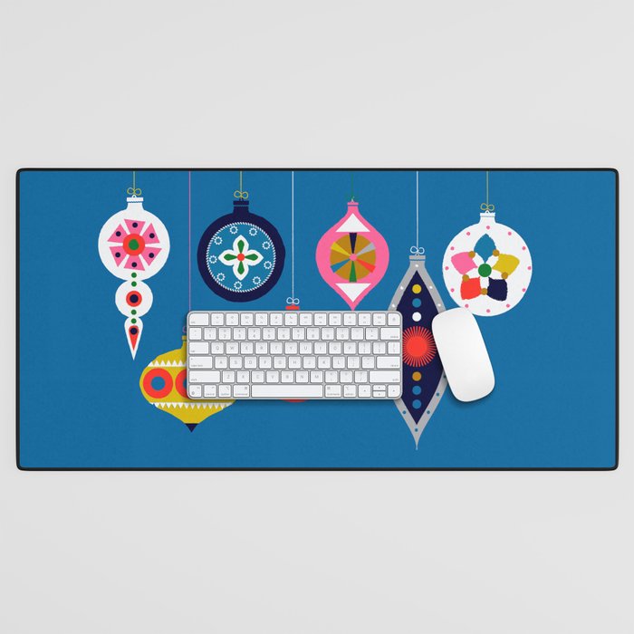 Retro Christmas Baubles On A Dark Background Desk Mat