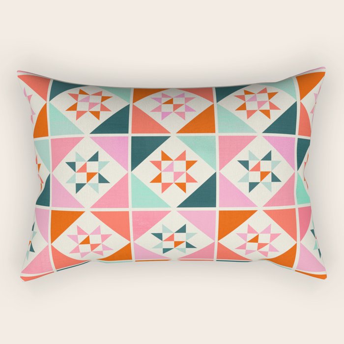 Festive Quilt Pattern In Pink, Red And Green Rectangular Pillow