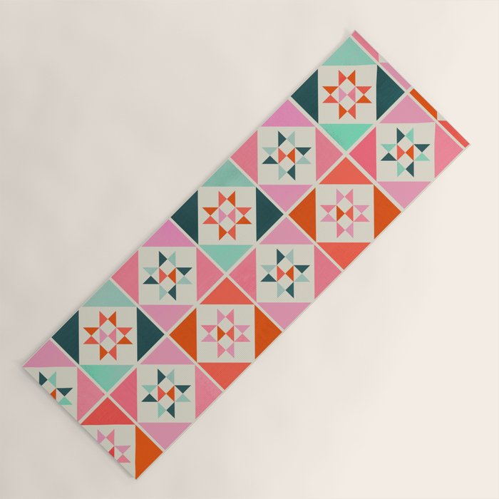 Festive Quilt Pattern In Pink, Red And Green Yoga Mat