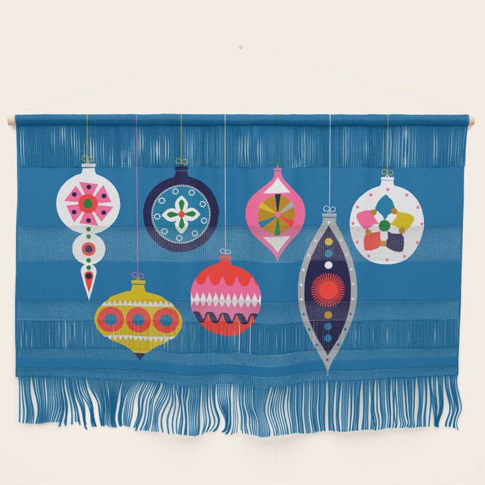 Retro Christmas Baubles On A Dark Background Wall Hanging
