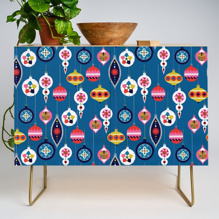 Retro Christmas Baubles On A Dark Background Credenza