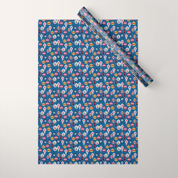 Retro Christmas Baubles On A Dark Background Wrapping Paper