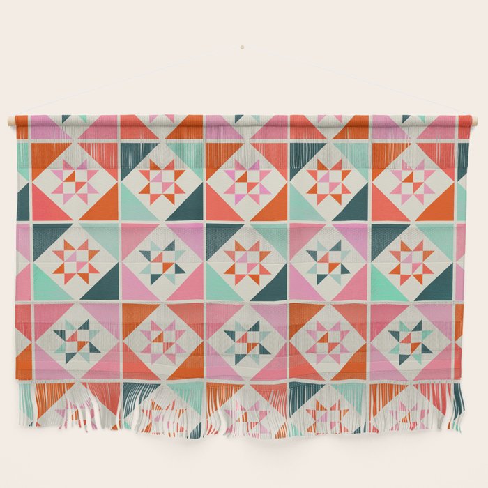 Festive Quilt Pattern In Pink, Red And Green Wall Hanging