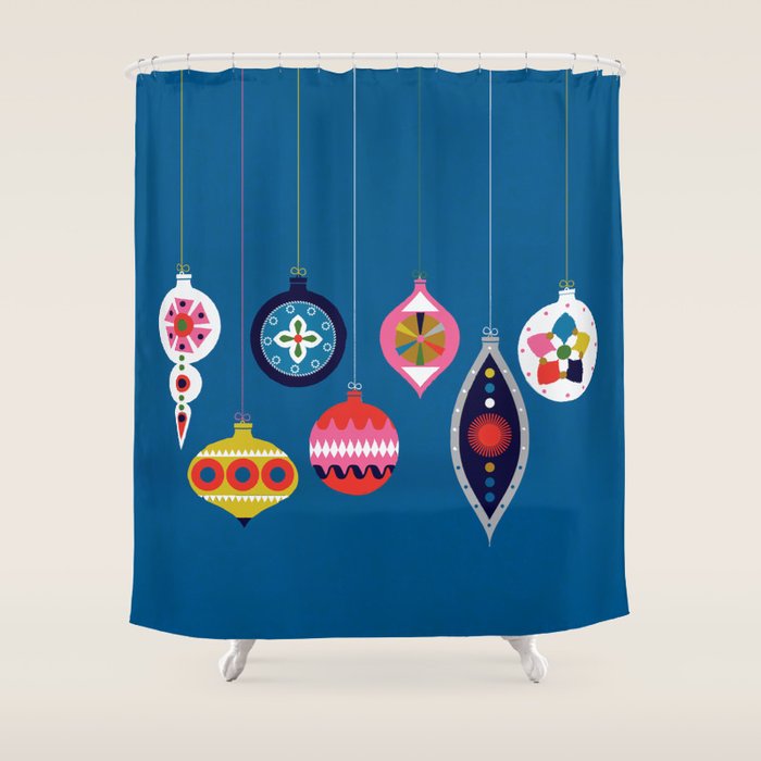 Retro Christmas Baubles On A Dark Background Shower Curtain