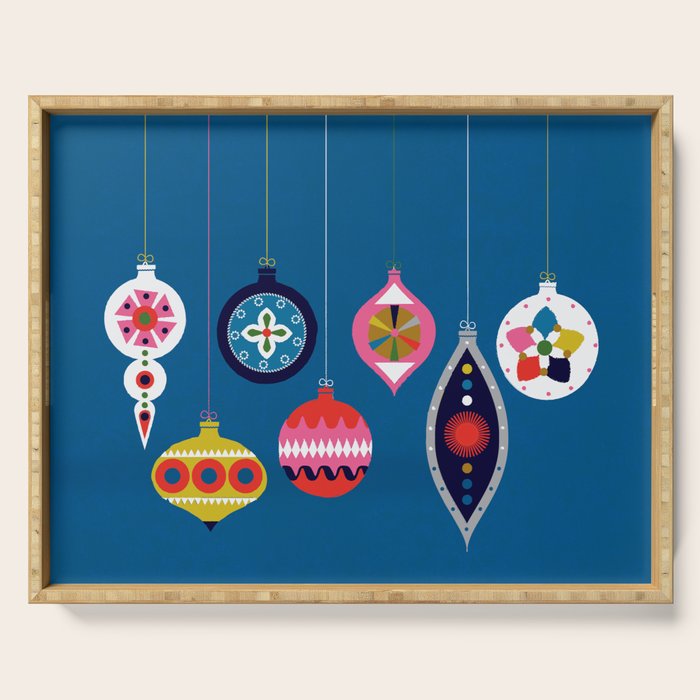 Retro Christmas Baubles On A Dark Background Serving Tray