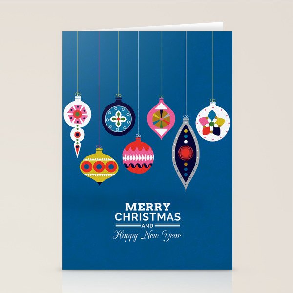 Retro Christmas Baubles On A Dark Background Stationery Card