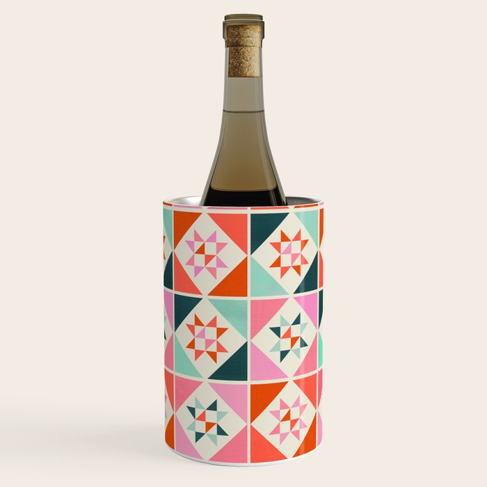 Festive Quilt Pattern In Pink, Red And Green Wine Chiller