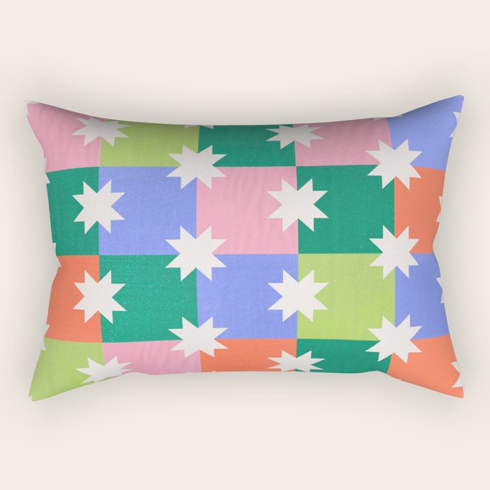 Checkered Holiday Pattern With Stars Rectangular Pillow