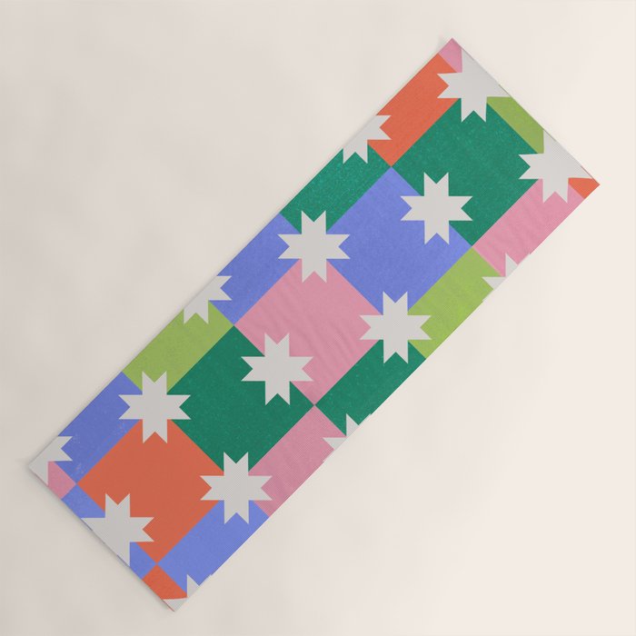 Checkered Holiday Pattern With Stars Yoga Mat