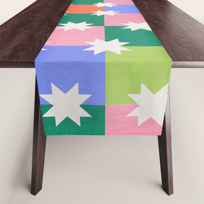Checkered Holiday Pattern With Stars Table Runner