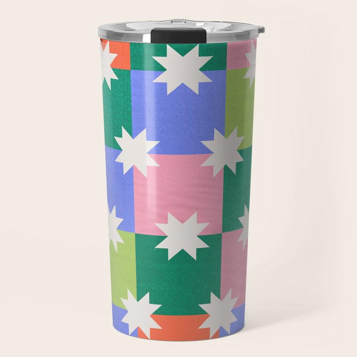 Checkered Holiday Pattern With Stars Travel Mug