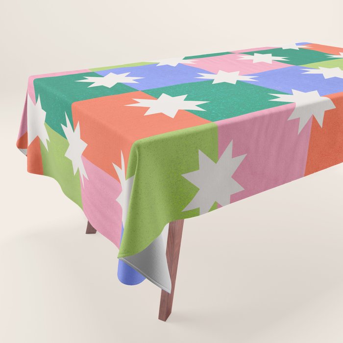 Checkered Holiday Pattern With Stars Tablecloth