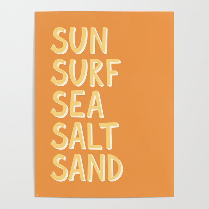 Sun Surf Sea Salt Sand Hand Lettering Poster