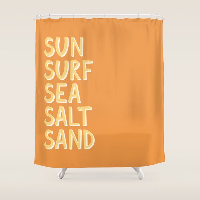 Sun Surf Sea Salt Sand Hand Lettering Shower Curtain