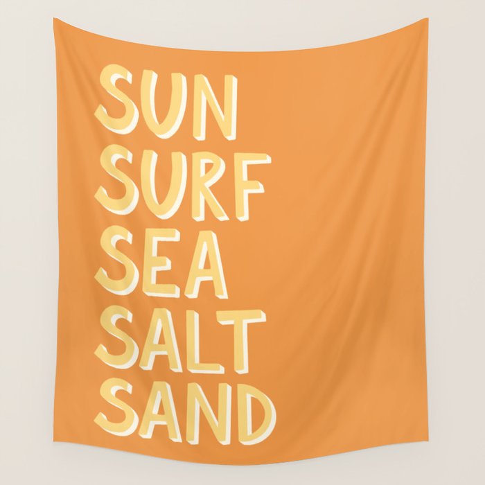 Sun Surf Sea Salt Sand Hand Lettering Wall Tapestry
