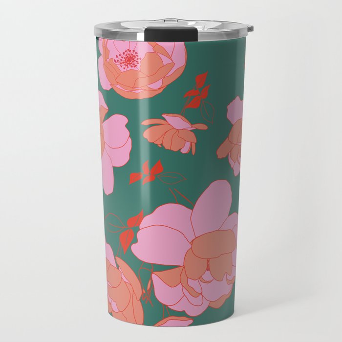 English Roses In Pink And Green Travel Mug