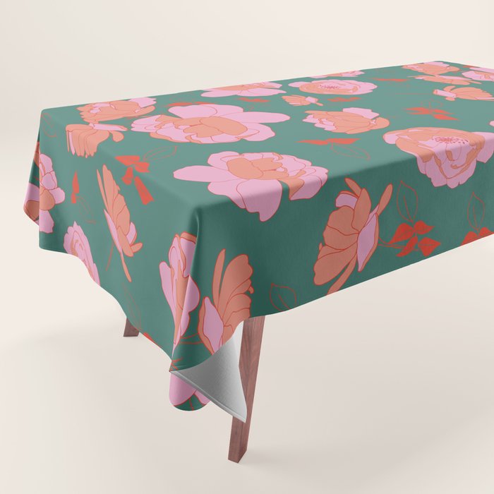 English Roses In Pink And Green Tablecloth