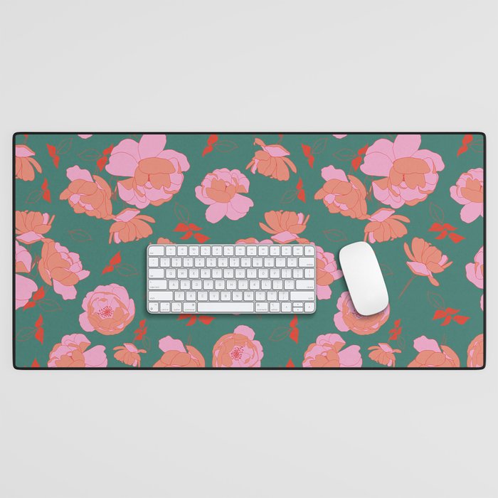 English Roses In Pink And Green Desk Mat