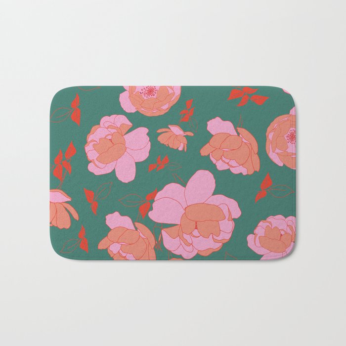 English Roses In Pink And Green Bath Mat