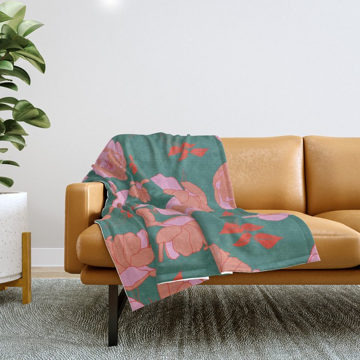 English Roses In Pink And Green Throw Blanket