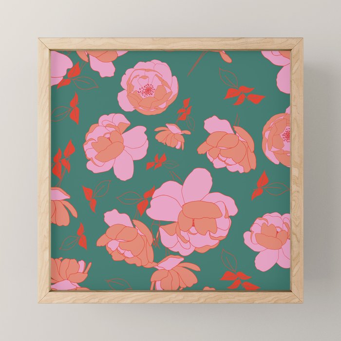 English Roses In Pink And Green Mini Art Print