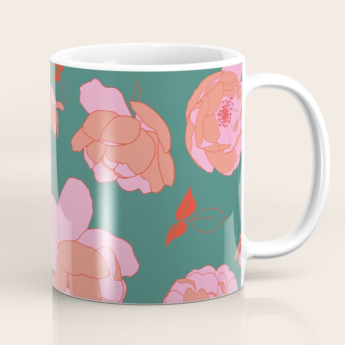 English Roses In Pink And Green Coffee Mug