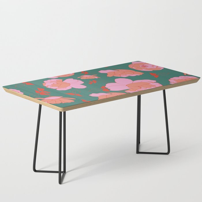 English Roses In Pink And Green Coffee Table